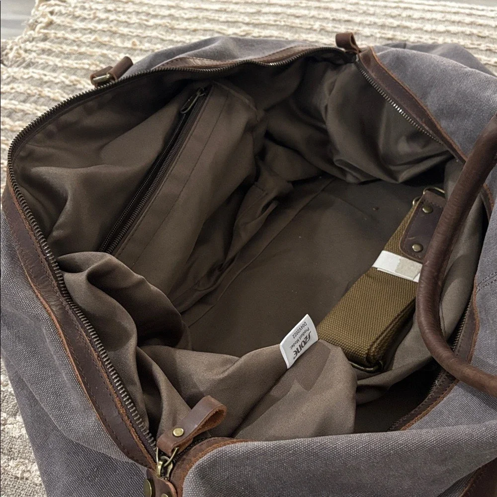 S-ZONE Travel Canvas Carry on Weekender Gray and Brown Men's Duffle Bag
